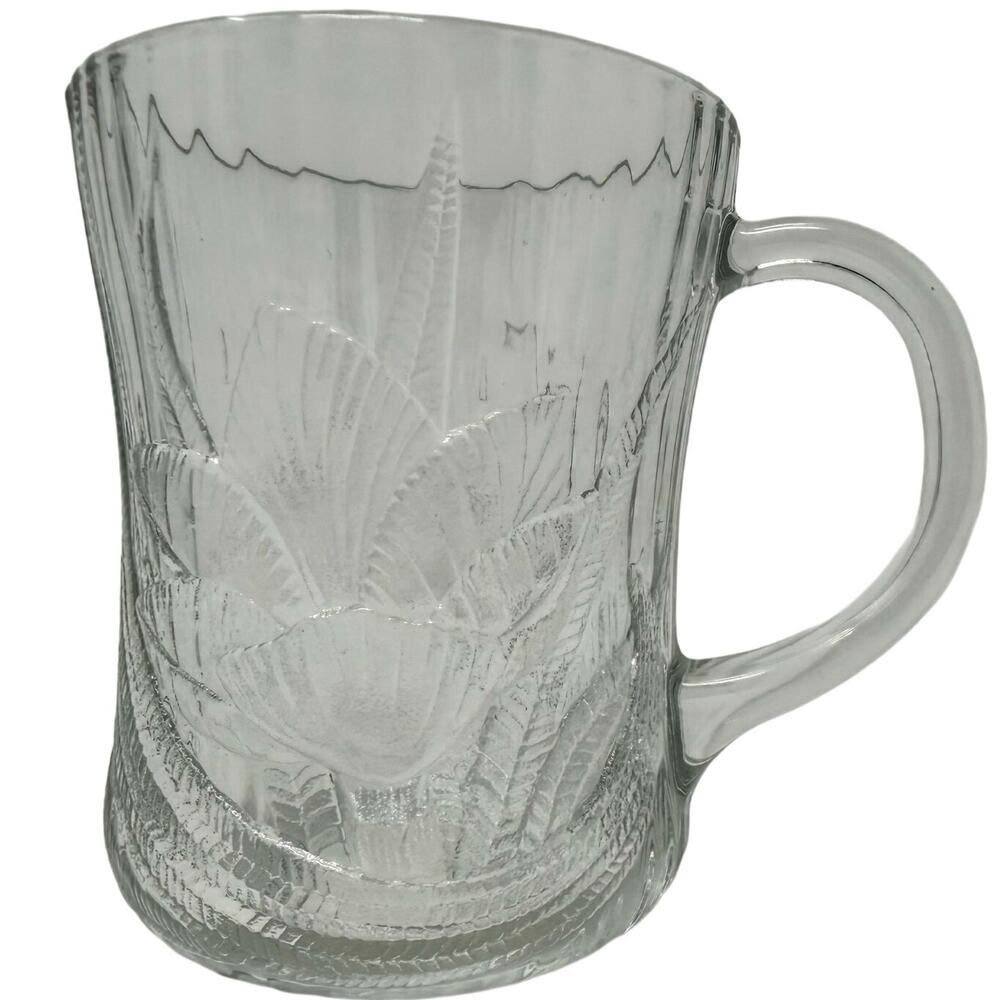Vintage 80s Arcoroc Canterbury Crocus Clear Embossed Glass Coffee Mugs Set of 7